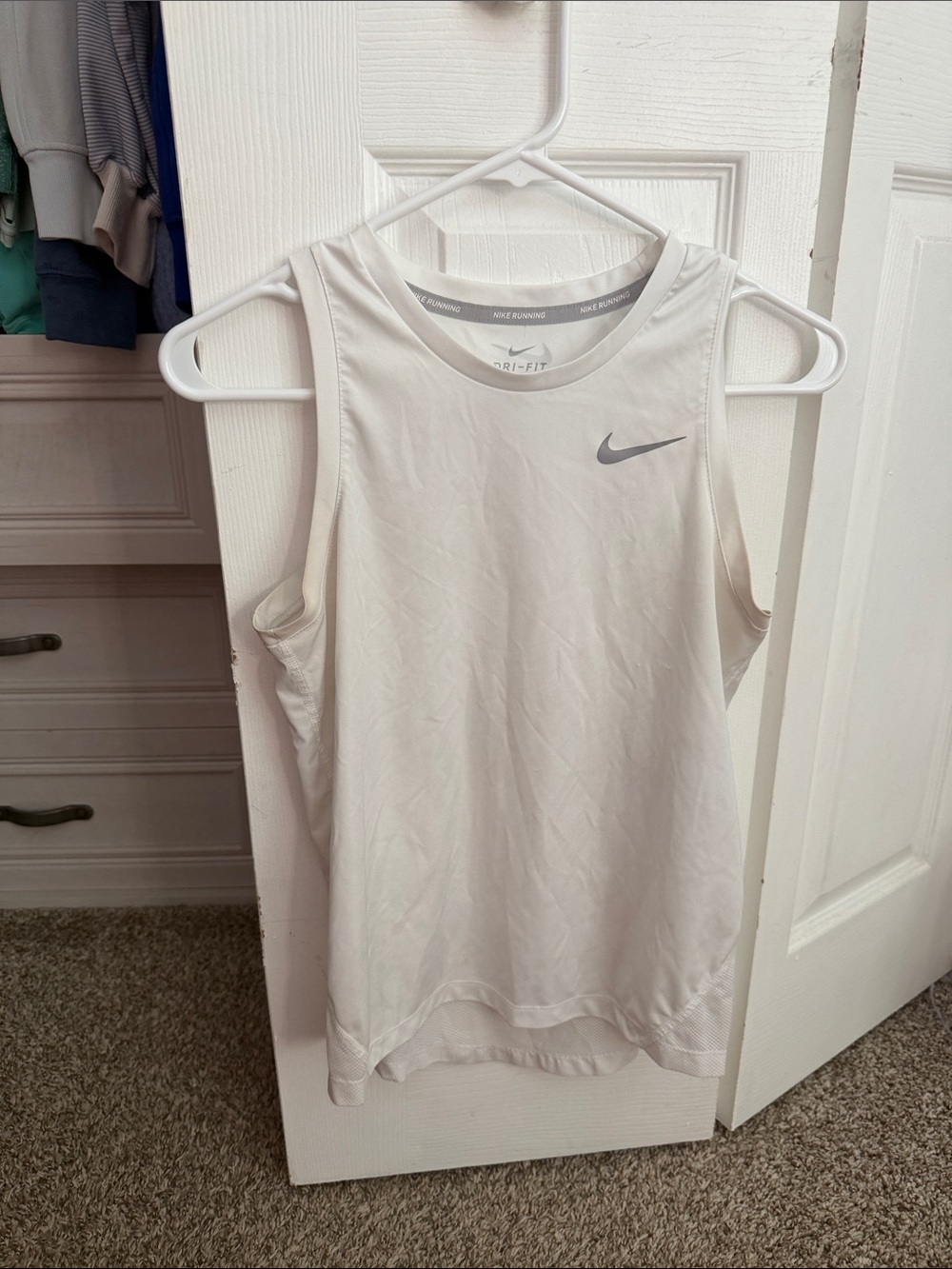 Nike White Dri-FIT Athletic Tank Top with Gray Swoosh